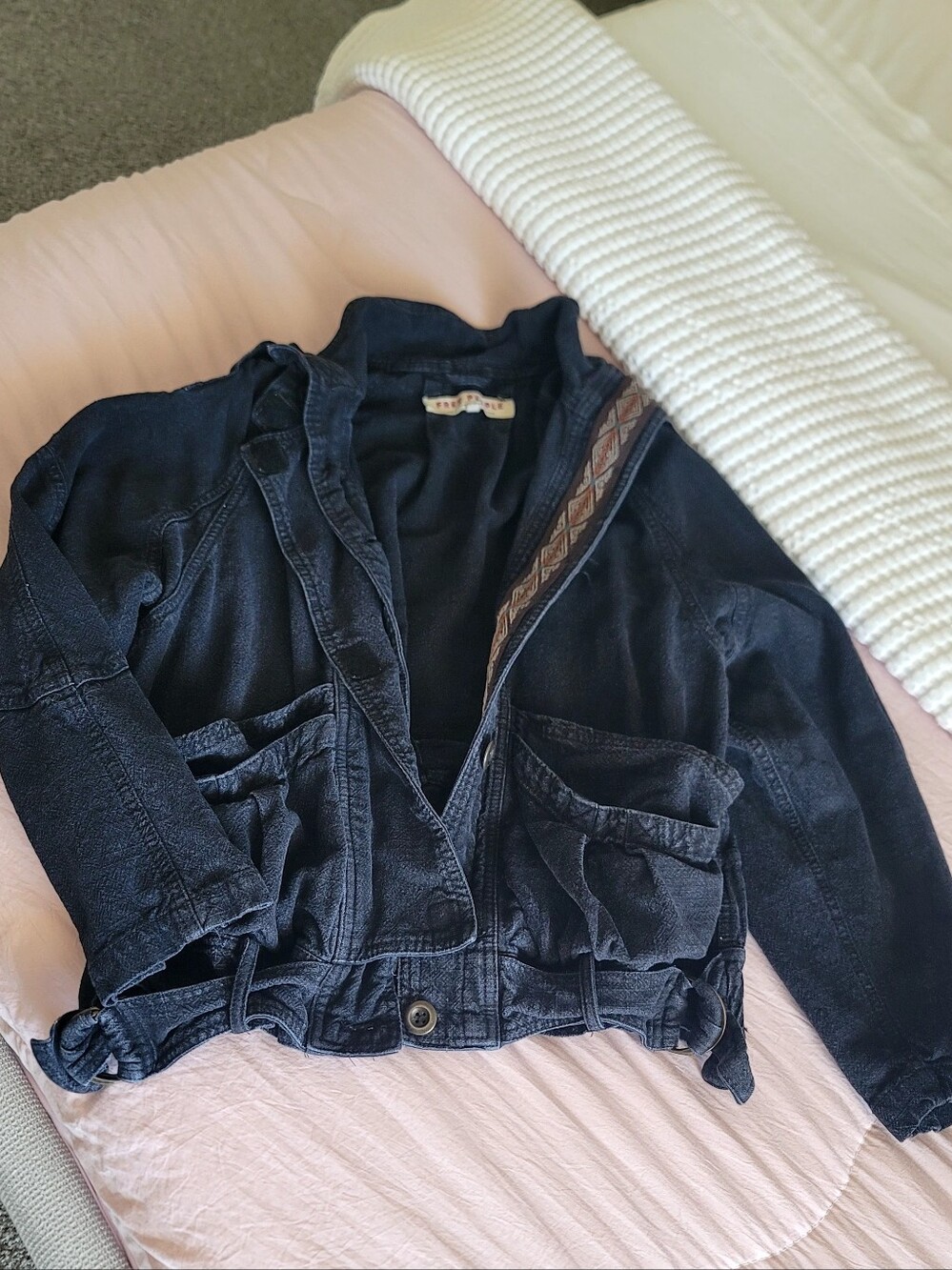 Freepeople Embroidered Denim Bomber Jacket